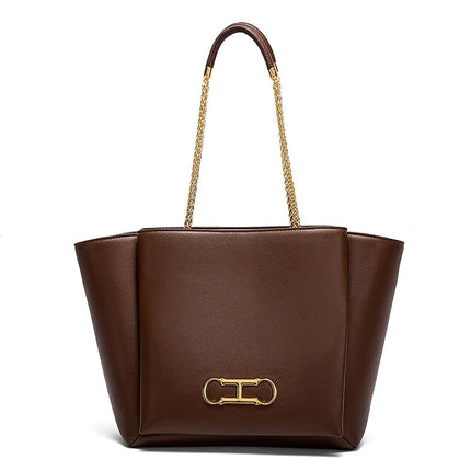 CHCH Women's Tote Bag 2026 Spring New Brown Magnetic Buckle Storage Bag Large Capacity Commuter Chain Bag PlatiNum