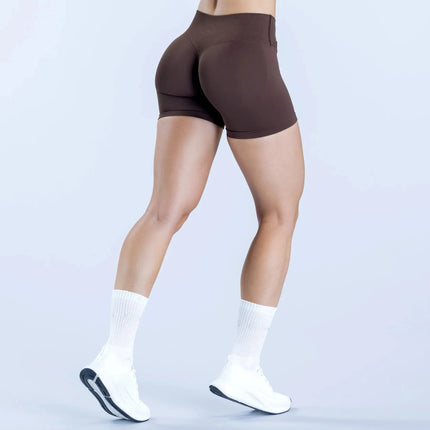 Nuovi Pantaloncini Sportivi da Donna Senza Cuciture, Tinta Unita, con Vita Piegata, Effetto Push-Up, Aderenti, Traspiranti, per Yoga e Sport