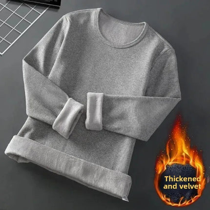 Men's Long Sleeve T-shirt Fleece Lined Thickened Non-flammable Velvet Warm Round Neck Base Shirt Casual Breathable Winter Tshirt PlatiNum
