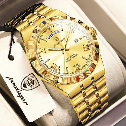 POEDAGAR Fashion Male Clock Luminous Waterproof Week Date Creative Men Watch Stainless Steel Quartz Business Men's Watches Reloj