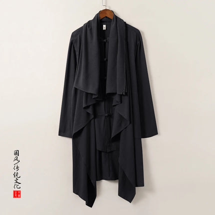 2025 Autunno Uomo Baggy Bello Fresco Trench Stile Cinese Mantello Camicie Moda Casual Lino Irregolare Mens Mantello Lungo Giacche a vento