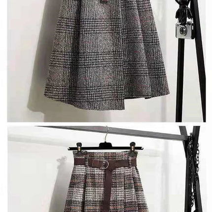 Korean Women Fashion Leisure Plaid Woolen Skirt Autumn Winter New High Waist Mid-Long Irregular Wool Skirts Femme Large Size 4XL PlatiNum
