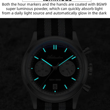 ADDIESDIVE AD2542 Luxury Quartz Chronograph Watch for Men Japanese 0S21 Movement 38mm Stainless Steel Case BGW9 Lume 100M Waterp