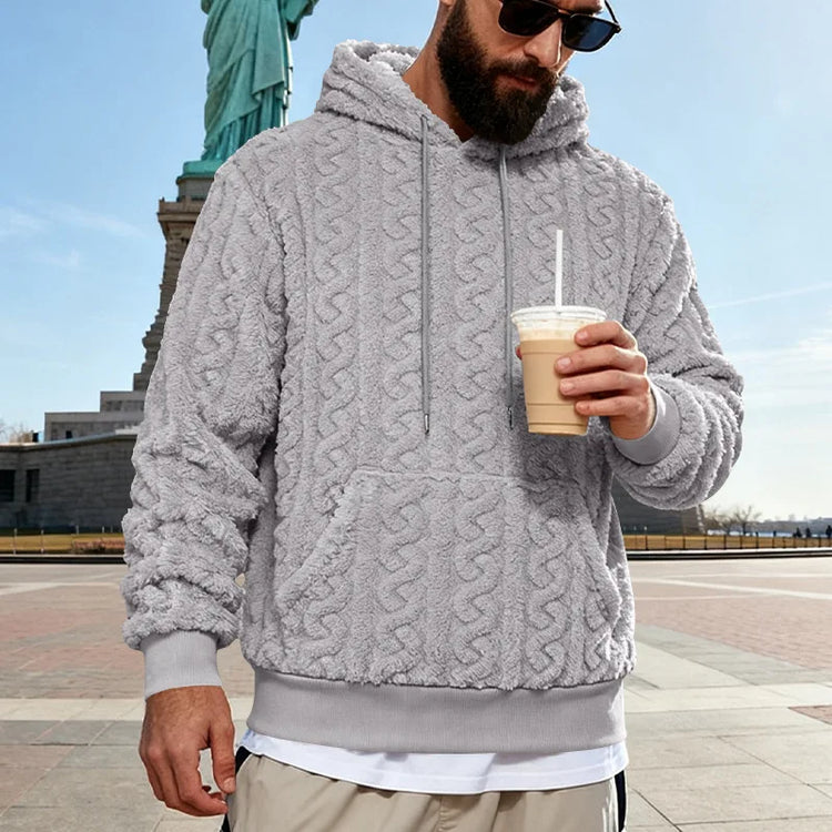 Cross-border Loose Men's Winter Retro Warm Double-Sided Velvet Casual Trend Hooded Pocket High Street Sweater