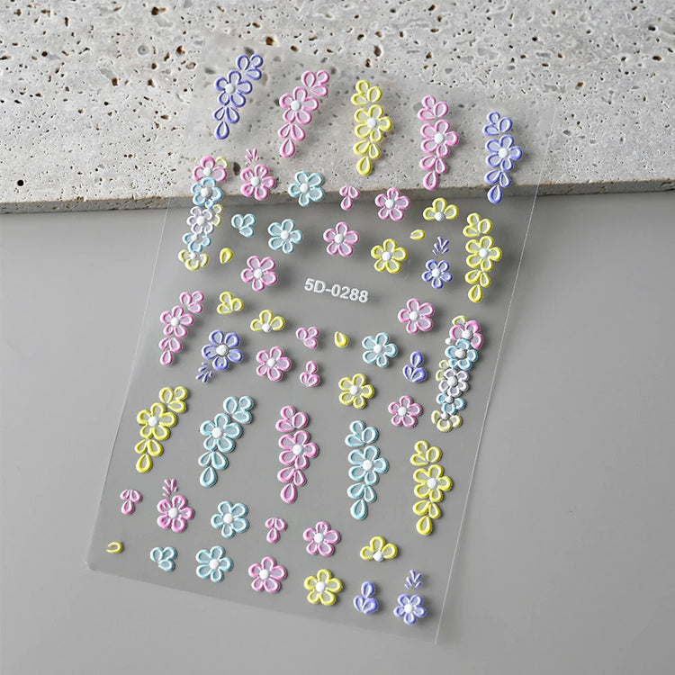 1Pc 3D Lavendar Flowers Stickers for Nails Spring Sakura Floral Leaves Self-Adhesive Sliders Decals Art Manicure for Decoration
