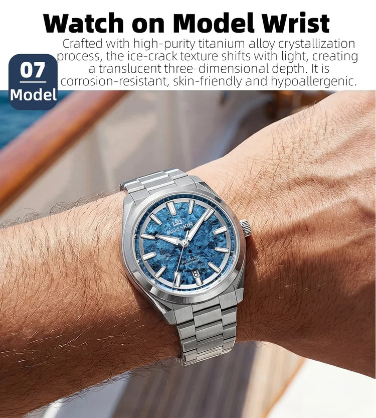 AddiesKIN K006 Men Watch BGW9 Luminous 20Bar Waterproof Ice Crystal Titanium Dial Sapphire Glass 9015 Mechanical Automatic Watch