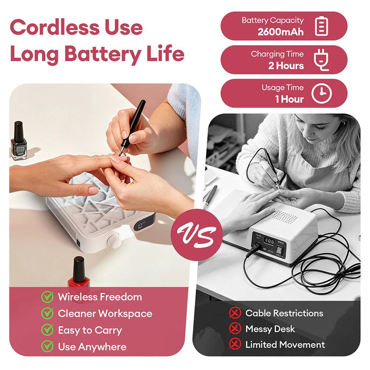 Rechargeable Brushless Turbo Nail Dust Extractor 6000PRM 10‑Speed Adjustable Low Noise Mini Manicure Vacuum for Nail Salon Home Use
