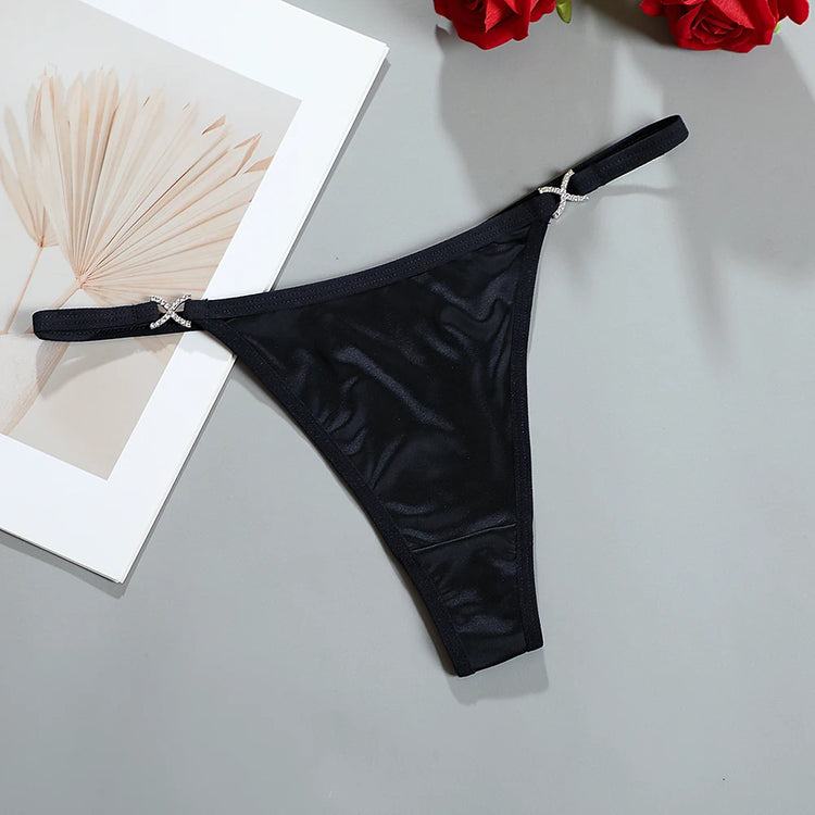 SexyLingerie  Women's Lingerie Underwear Seamless Satin Rhinestone Thong Skin-friendly Breathable Low Rised Diaments Briefs G St