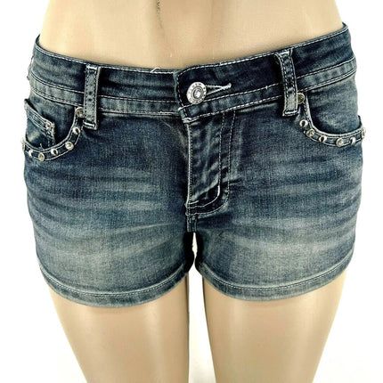 Women Rider Motorcycle Wing Rivet Embroidery Shorts Y2k Vintage Gothic Hot Girl Sexy Washed Denim Shorts Low Waist Mini Skirts PlatiNum