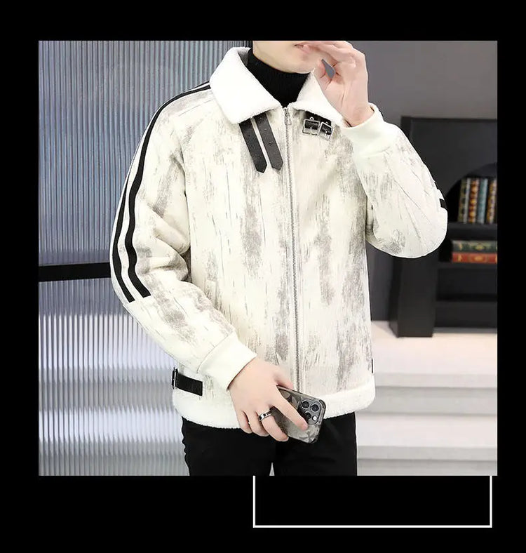 2024 Winter Woolen Motorcycle Jacket Men Thickened Velvet Casual Business Wool Blends Coat Hip Hop Social Streetwear Overcoat