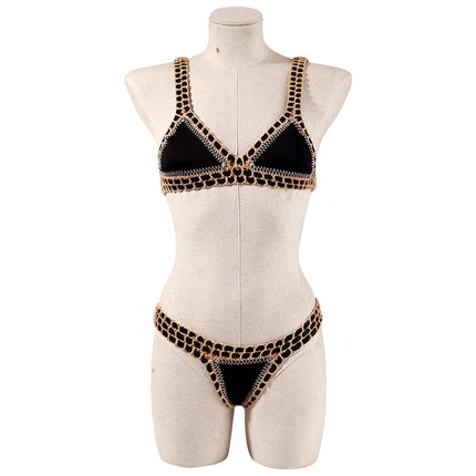 Set bikini reversibile leopardato fatto a mano all'uncinetto Set costumi da bagno neri a bordo piscina blu Paisley costume da bagno di lusso maillot de bain femme PlatiNum