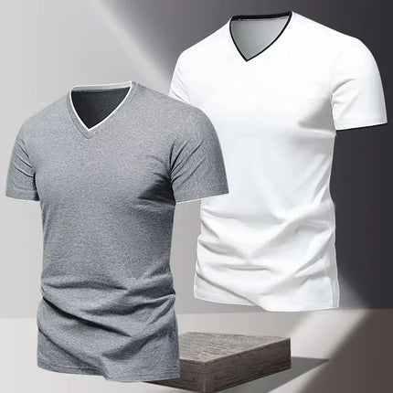 Men's Short Sleeve V-Neck T-Shirt, Men's Sporty Casual T-Shirt, Plain Simple Trendy Basic T-Shirt