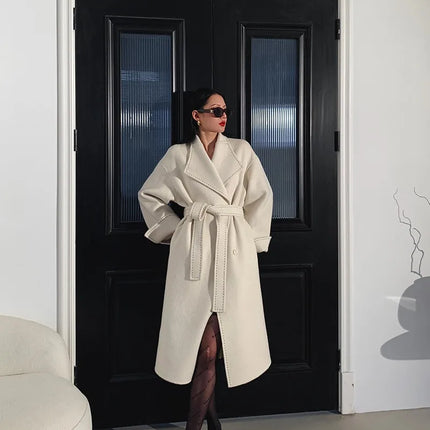 New Solid Korean Style Women Wool Coat Arch Needle Large Neck Versatile Fashion Texture Double Sided Trench Coats Female Winter