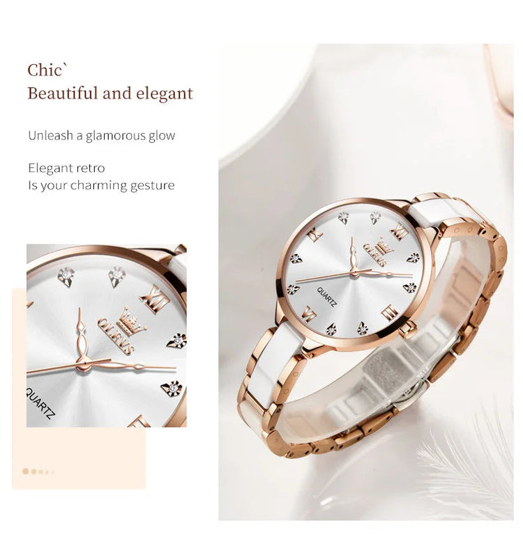 Orologio da donna OLEVS 5872, elegante orologio al quarzo con cinturino in ceramica e acciaio, impermeabile, per donna. platinumshop