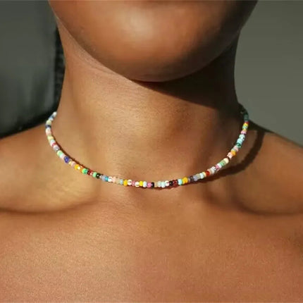 2023 Fashion Multilayer Boho Colorful Bead Chain Necklace For Women Female Crystal Water Drop Metal Letter Pendant Jewelry Gift PlatiNum