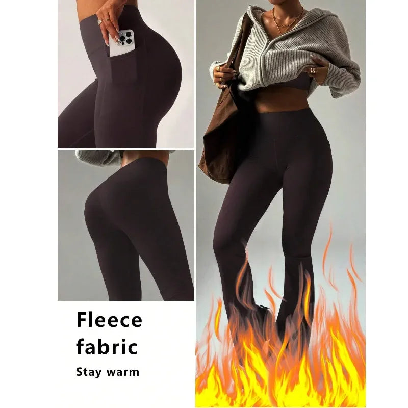 Women's Thermal Fleece Wide Leg Yoga Pants High Waisted Booty Lifting Outdoor Fitness Leggings High Stretch Lounge To Trail Wear