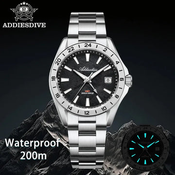 ADDIESDIVE AD2548 Mens GMT Quartz Watch Swiss Ronda 515 24H Sapphire Crystal 200M Diver Luxury Stainless Steel Wristwatch