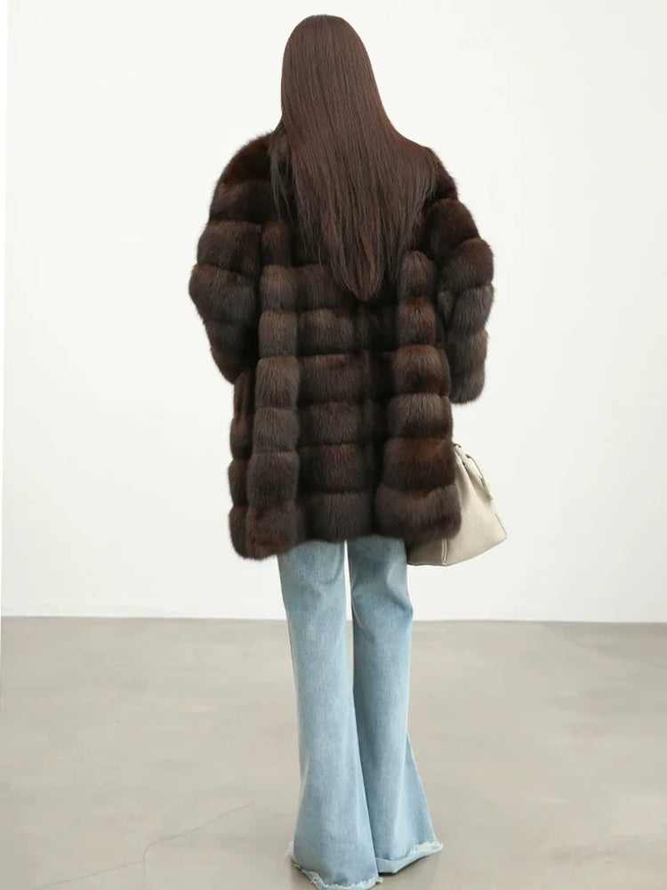 ZADORIN Luxury Winter Mink Coat Woman Stand Collar Long Brown Faux Fur Coat Woman Chic Warm Fluffy Jacket Fur Faux Coats Jackets