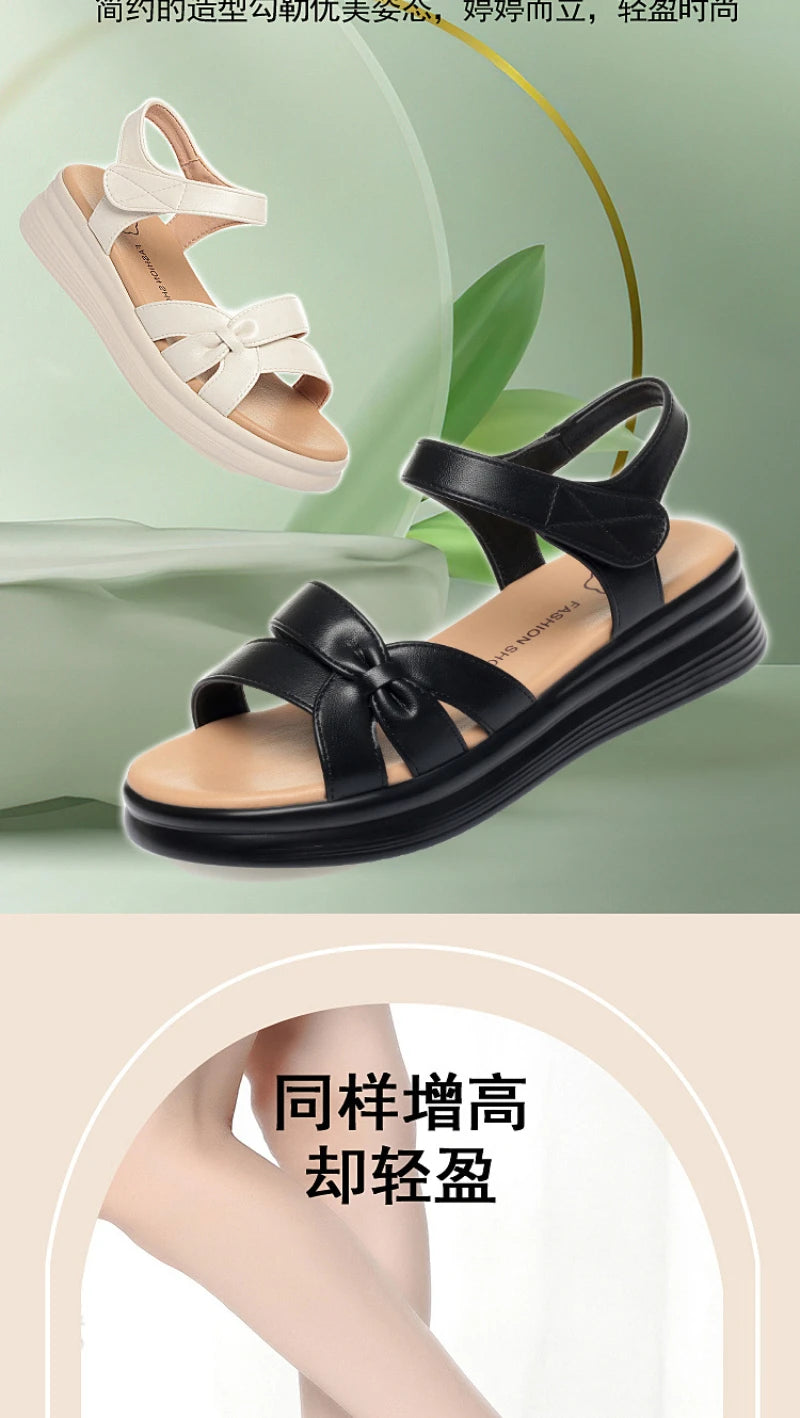 Mom's Shoes Sandals Going Out Flat Summer New Comfortable Lightweight Versatile Leather Sandals For Middle-Aged Elderly People