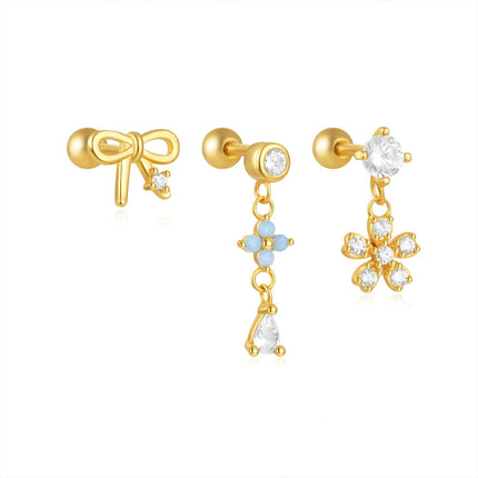 AIDE Heart Round Ball Flat Helix Piercing Earring 925 Sterling Silver Ear Studs Geometric Zircon Exquisite Trinket Studs Aretes PlatiNum