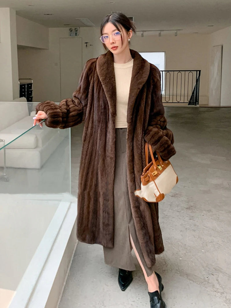 ZADORIN Luxury Designer Clothing Winter Mink Coat Woman Long Brown Faux Fur Coats Woman Chic Fluffy Fur Jacket Loose Outerwears