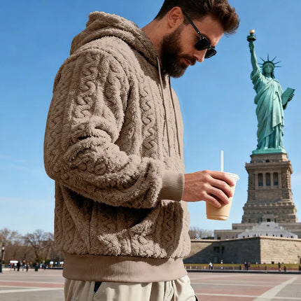 Cross-border Loose Men's Winter Retro Warm Double-Sided Velvet Casual Trend Hooded Pocket High Street Sweater