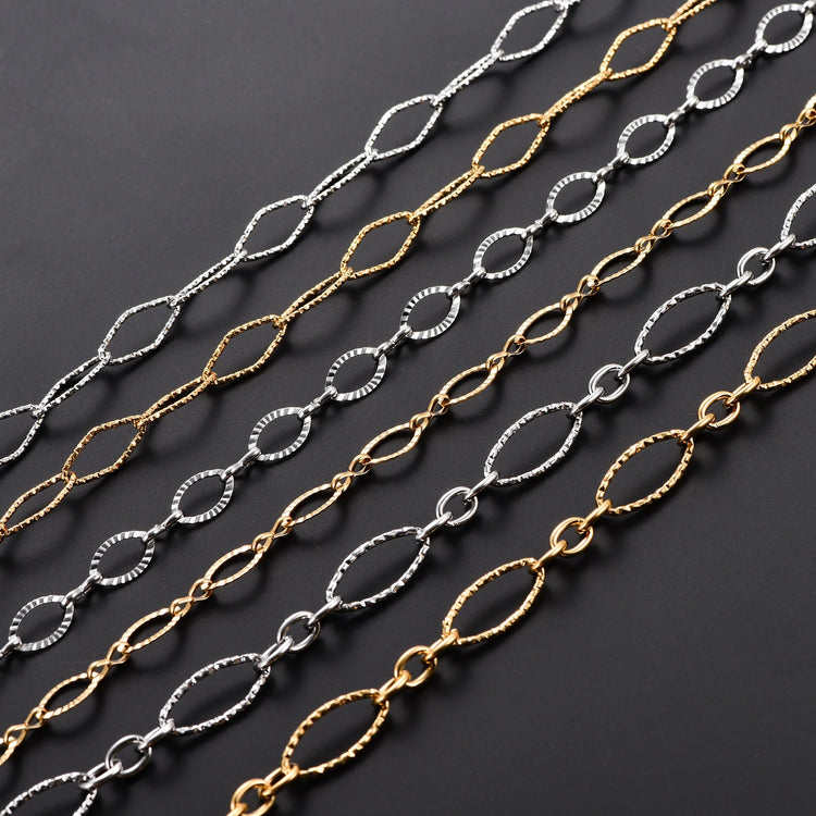 6.5/7/8mm Chic Glitter Maglia in acciaio inossidabile Taglio ovale Figaro Collana a catena per donna Uomo Rombo geometrico Girocollo Gioielli in metallo PlatiNum