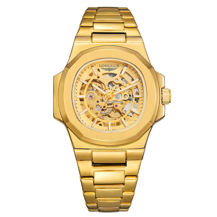 LONGLUX Men Automatic Mechanical Watch Luxury Watches Waterproof Skeleton Business Cheap Wholesale Stainless Steel Gift Watch