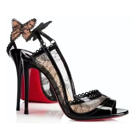 Sexy pizzo bowknot sottili tacchi alti donna bocca di pesce elegante designer Striptease banchetto scarpe eleganti sandali di marca di moda donna