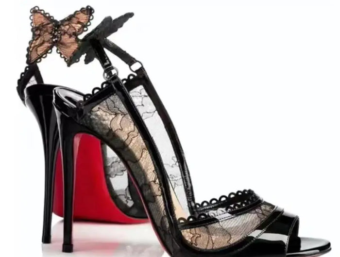 Sexy pizzo bowknot sottili tacchi alti donna bocca di pesce elegante designer Striptease banchetto scarpe eleganti sandali di marca di moda donna