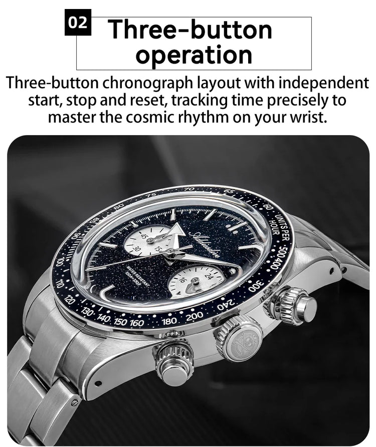 ADDIESDIVE Mens Quartz Chronograph Watch VK64 Movement 40mm Stainless Steel K1 Bubble Crystal BGW9 Lume 100M Water Resistant