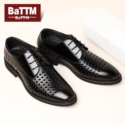 Scarpe Formali da Uomo in Pelle Traspirante con Design Traforato, Casual Estive a Punta Tonda e Tacco Basso, Comode da Indossare