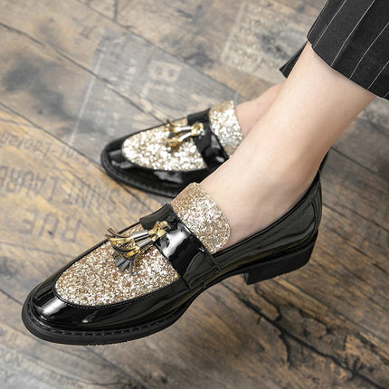 Mocassini di Lusso da Uomo con Tacco Basso, Slip-on Casual in Pelle Dorata, Scarpe da Festa con Nappe, Scarpe Eleganti da Uomo, Scarpe con Plateau da Uomo