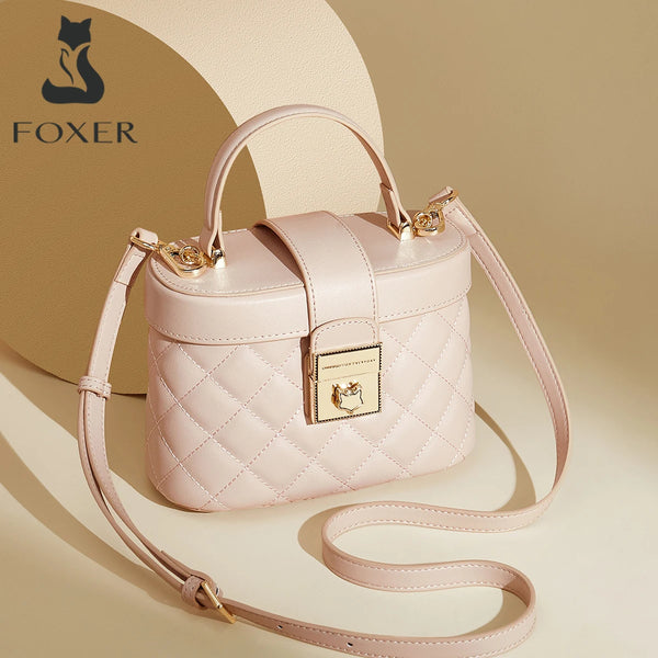 FOXER Split Leather Women's Box Mini Handbag Fashion Brand Crossbody Shoulder Bag Lady Messenger Bag Elegant Small Tote