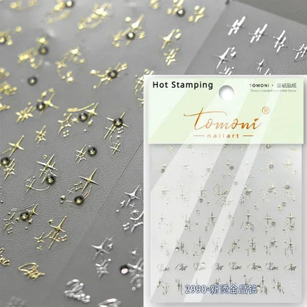 Punk Glitter Powder Blue Pink Star Charm Laser Silver Gold Starlight Rhinestones Moon DIY Nail Art Stickers Manicure Tool Decals