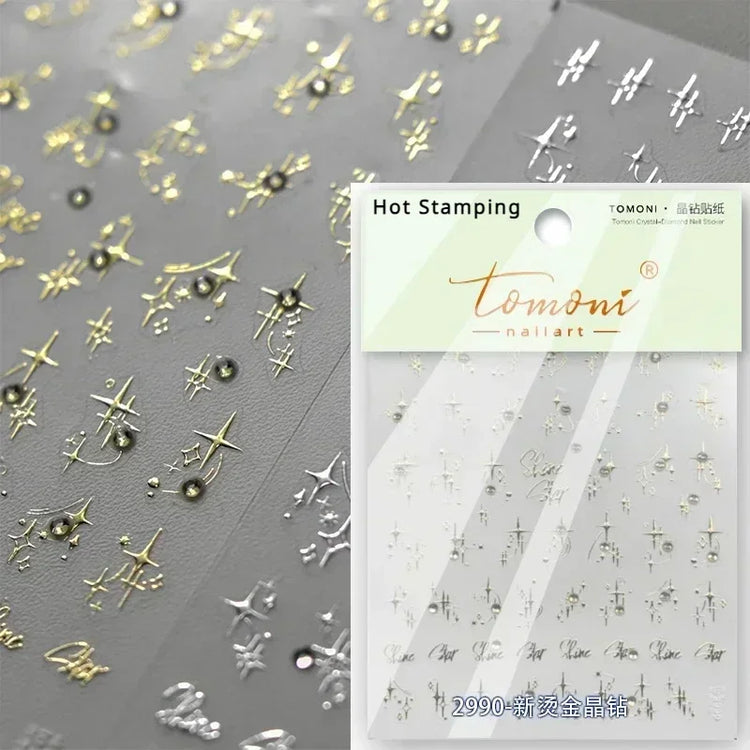 Punk Glitter Powder Blue Pink Star Charm Laser Silver Gold Starlight Rhinestones Moon DIY Nail Art Stickers Manicure Tool Decals