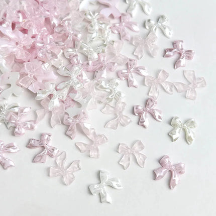 Pink ice-transparent Ribbon Bow Nail Art Accessories Shiny BowKont Resin Nail Charms DIY Manicure Design Nail Decorations Parts