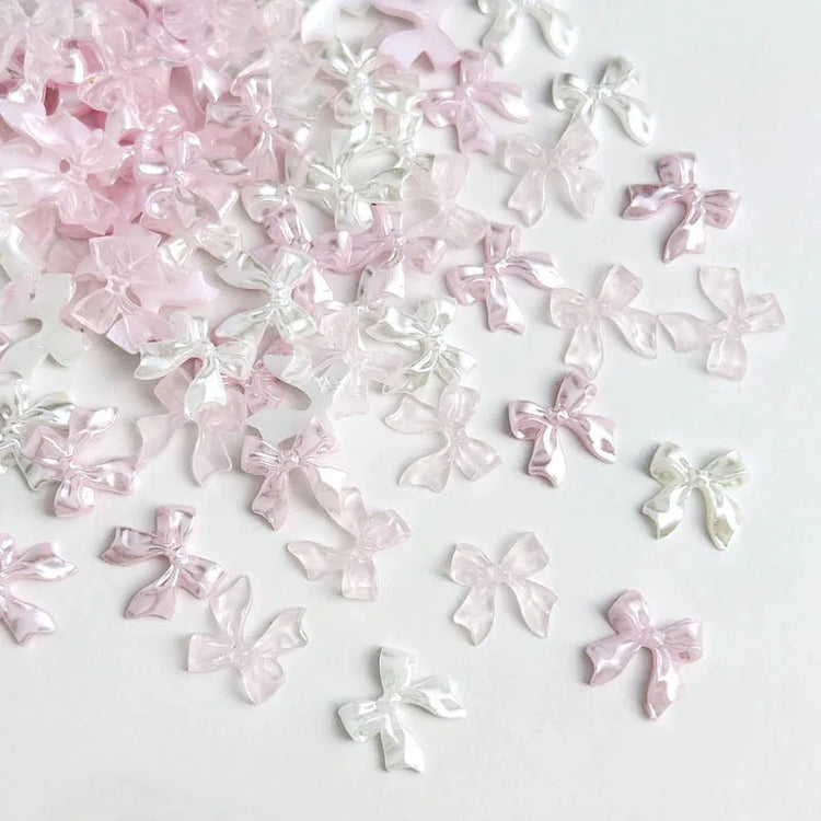 Pink ice-transparent Ribbon Bow Nail Art Accessories Shiny BowKont Resin Nail Charms DIY Manicure Design Nail Decorations Parts