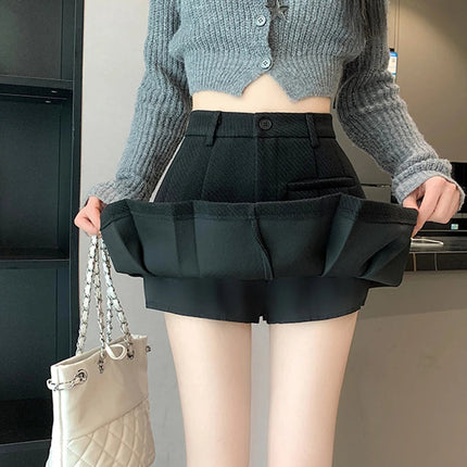 Gidyq Women Wool Mini Skirt Casual Korean Female High Waist Pleated Skirt Harajuku Fashion Streetwear Thick A Line Skirts New PlatiNum