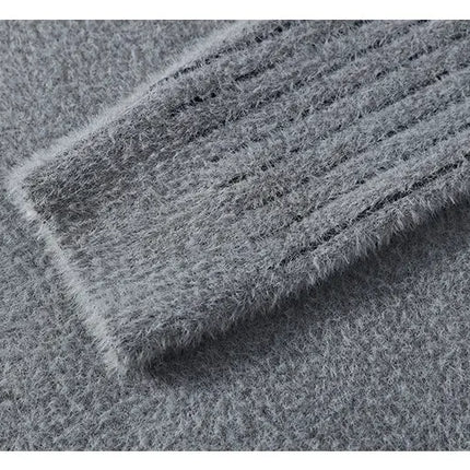 Thickened Winter Semi High Neck Knitted Sweater with Anti Pilling Splicing Men's Casual Long Sleeved Bottom Printed Pullover