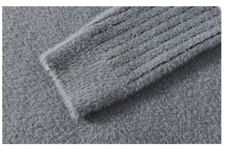 Thickened Winter Semi High Neck Knitted Sweater with Anti Pilling Splicing Men's Casual Long Sleeved Bottom Printed Pullover