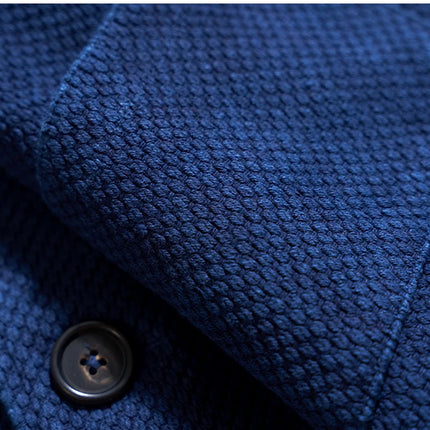 Men's Indigo Cargo Jacket Height Weight Cotton Lapel Multi-pocket Jacket Male French Vintage Thick Workwear Tooling Jacket Coat