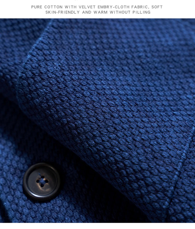 Men's Indigo Cargo Jacket Height Weight Cotton Lapel Multi-pocket Jacket Male French Vintage Thick Workwear Tooling Jacket Coat