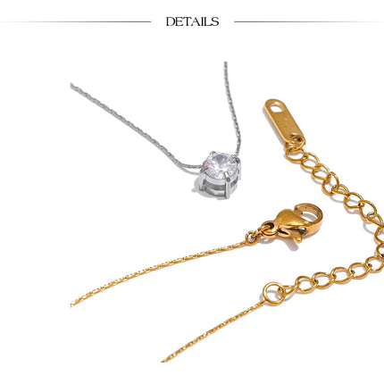 Yhpup Korean Chic Stainless Steel Shiny Cubic Zirconia Cast Delicate Necklace Pendant for Women Daily Waterproof Basic Jewelry PlatiNum