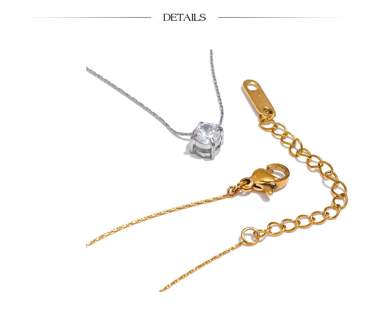 Yhpup Korean Chic Stainless Steel Shiny Cubic Zirconia Cast Delicate Necklace Pendant for Women Daily Waterproof Basic Jewelry PlatiNum