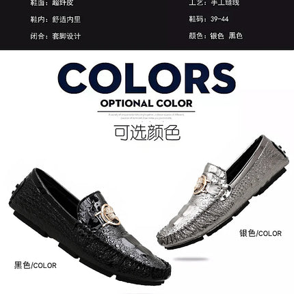 Scarpe da uomo slip-on modello coccodrillo 2025 Primavera ed estate Moda britannica alla moda in pelle lucida lucida pigra casual Beanie scarpe fatte a mano