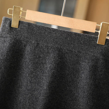 Autumn Winter Women Wool Skirt Elastic Waist Mini Slim Fit Cashmere Skirts 100% Merino Wool Knitted Office Lady Above Knee Dress PlatiNum