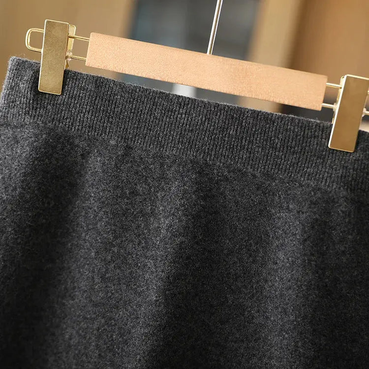 Autumn Winter Women Wool Skirt Elastic Waist Mini Slim Fit Cashmere Skirts 100% Merino Wool Knitted Office Lady Above Knee Dress PlatiNum