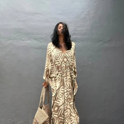 Abiti caftano da donna con scollo a V, costume da bagno estivo, copricostume caftano, abiti da spiaggia maxi taglie forti platinumshop