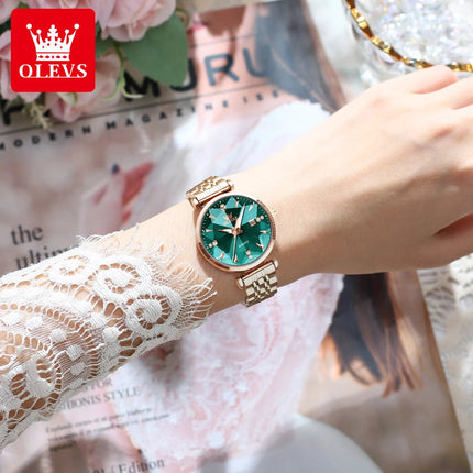 OLEVS 5536 Orologio da donna al quarzo con diamanti di marca di lusso Moda elegante orologio da donna impermeabile in oro rosa con bracciale Set Reloj Mujer platinumshop